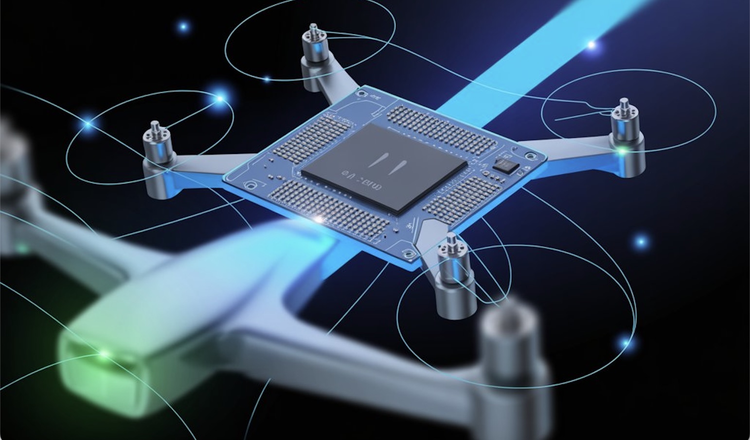 Drone main control board chip close-up